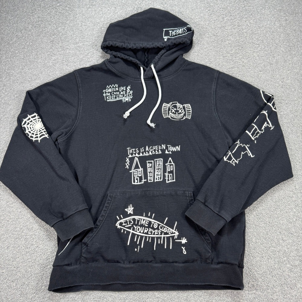 The Boys Hoodie Men's XL Black Doodle Graphic Fleece Pullover Y2K Streetwear